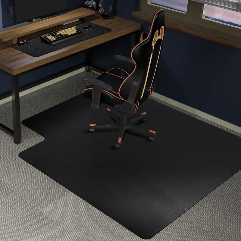 SALLOUS Office Chair Mat for Carpet, 45" x 53" Heavy Duty Chair Mat for Carpeted Floors,Non-Slip Floor Mat with Extended Lip, Floor Protector Computer Desk Mat for Home Office (Black, T-Shape) - Image 1